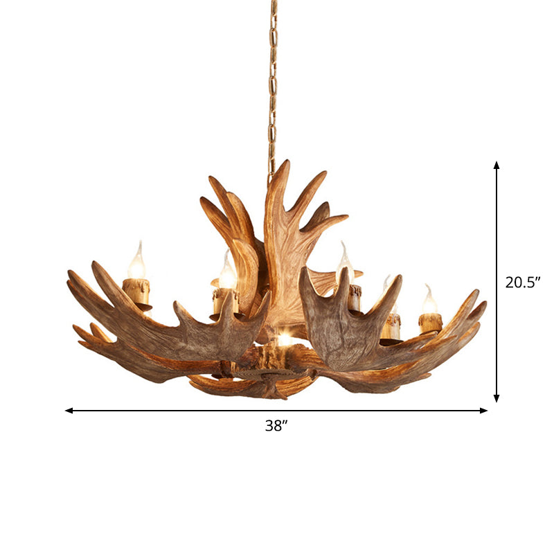10 Lights Hanging Lamp Kit Lodge Faux Moose Horn Resin Chandelier Pendant in Brown