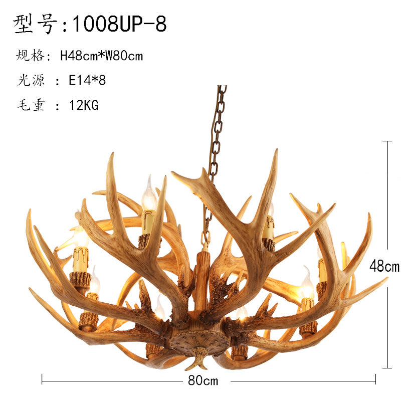 Antler Restaurant Chandelier Country Resin 6/8 Bulbs Brown Finish Hanging Light Fixture