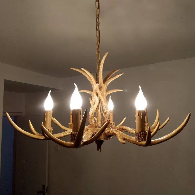 6/8/12 Bulbs Chandelier Lodge 1/2-Layered Antler Resin Ceiling Suspension Lamp in Brown
