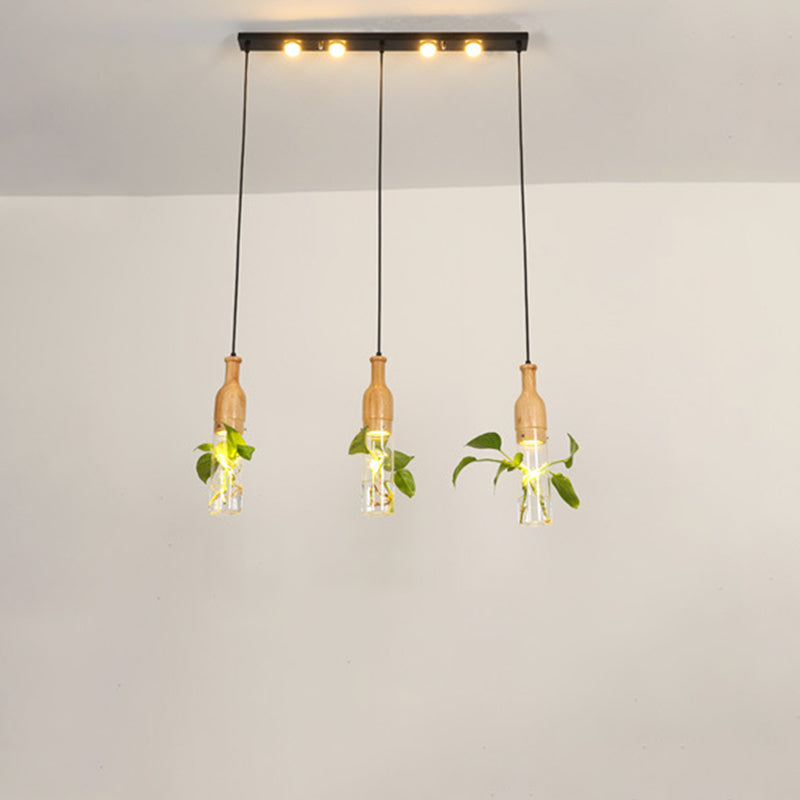 3/5 Lights Clear Glass Cluster Pendant Lodge Black Bottle Dining Room Ceiling Light with Round/Linear Canopy