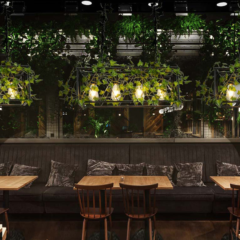 4/6 Bulb Cuboïde Plant Island Lampe Factory Black Metal Pendante Lightture pour le bar à vin