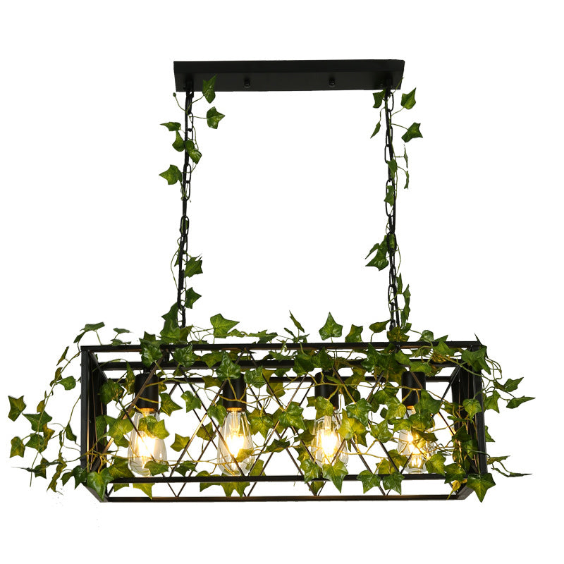 4/6 Bulb Cuboïde Plant Island Lampe Factory Black Metal Pendante Lightture pour le bar à vin