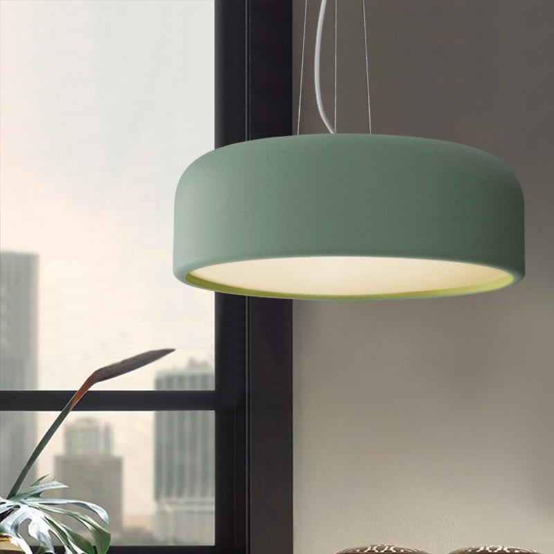 Aluminum Round Hanging Pendant Macaron Single-Bulb Green/Textured White/Blue Ceiling Suspension Lamp over Table