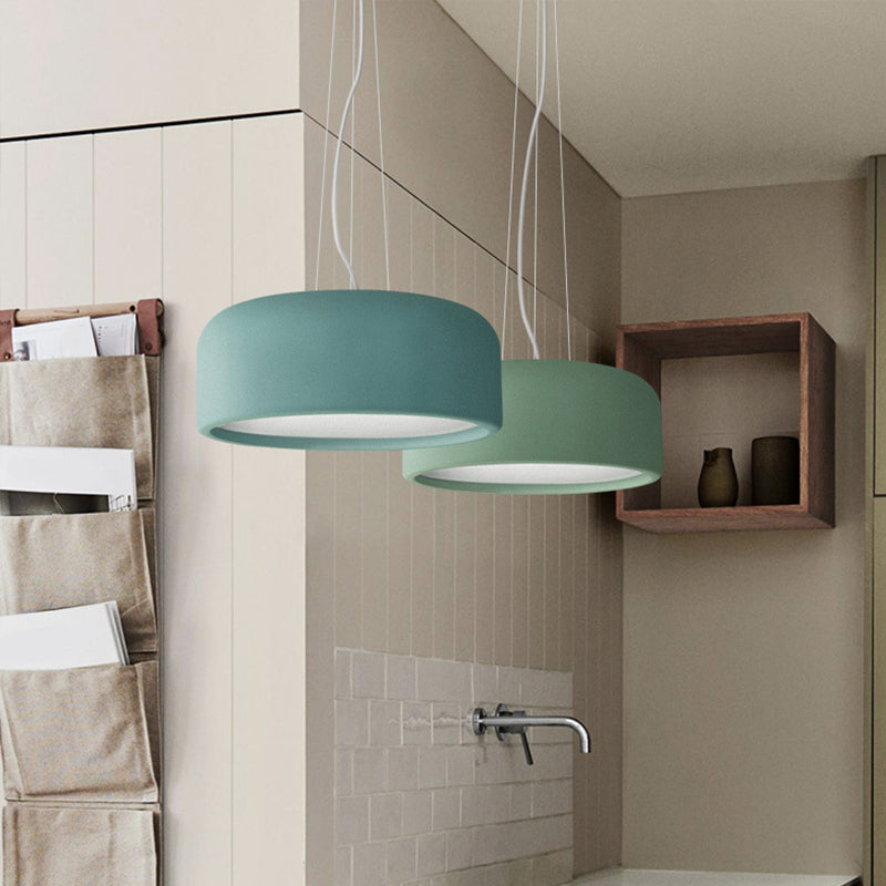 Aluminium ronde hangende hanger macaron single-bulb groene/getextureerde witte/blauwe plafond suspensielamp boven tafel