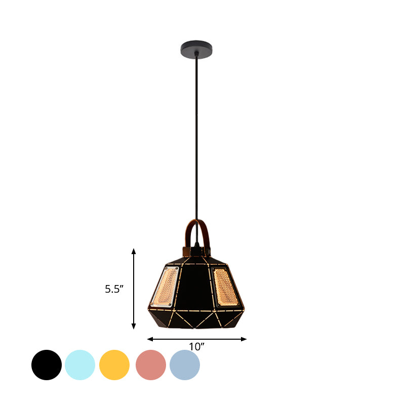 Macaron Laser-Cut Pot Pendant Light Kit Iron 1 Head Pink/Yellow/Blue Suspension Lighting with Mesh Screen