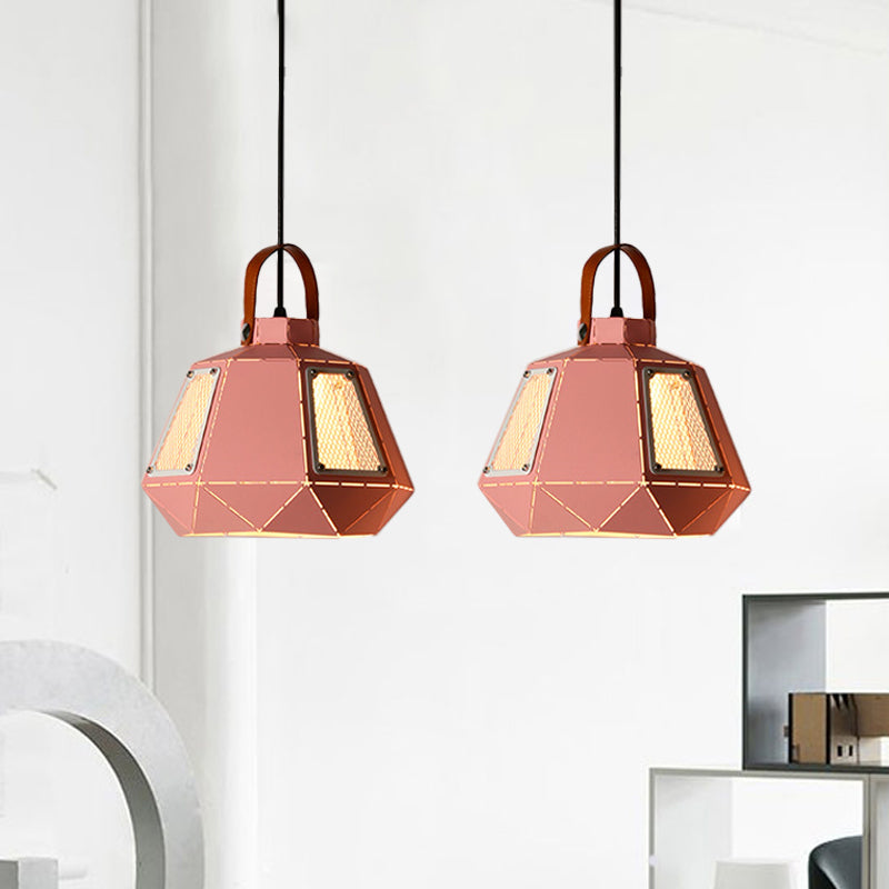 Macaron Laser-Cut Pot Pendant Light Kit Iron 1 Head Pink/Yellow/Blue Suspension Lighting with Mesh Screen