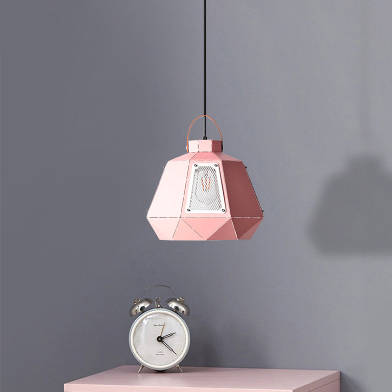 Macaron Laser-Cut Pot Pendant Light Kit Iron 1 Head Pink/Yellow/Blue Suspension Lighting with Mesh Screen