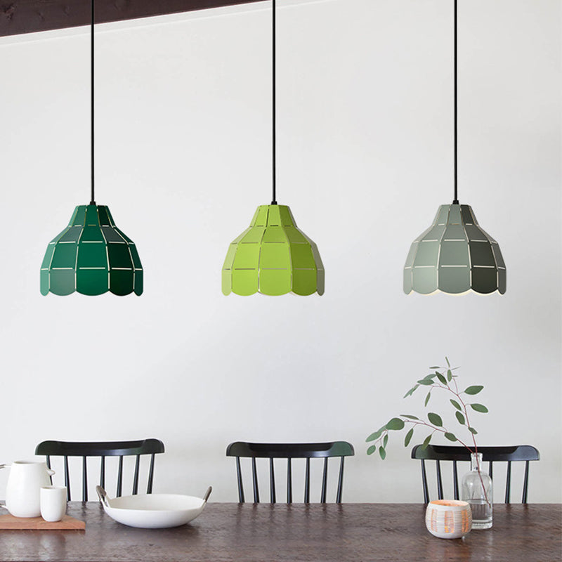 Laser Cut Floral Aluminum Drop Pendant Macaron 1 Bulb Green/Yellow/Grey Hanging Light Fixture