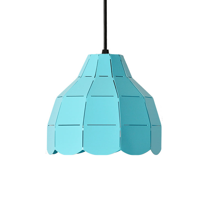 Laser Cut Floral Aluminum Drop Pendant Macaron 1 Bulb Green/Yellow/Grey Hanging Light Fixture