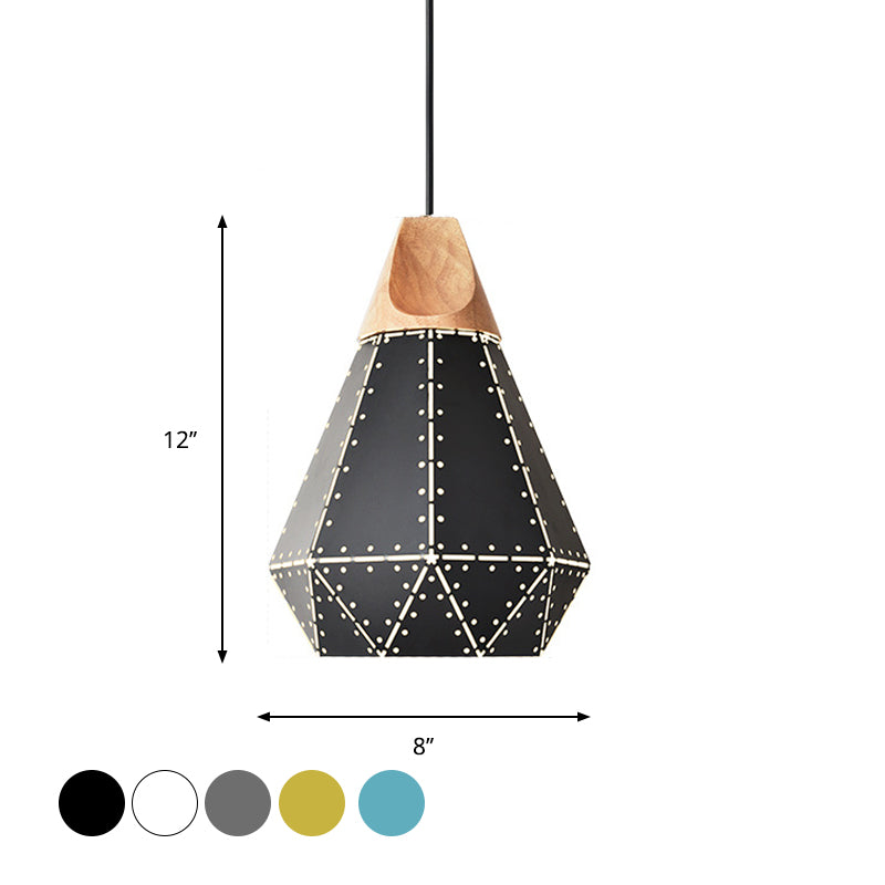 Diamant Fer suspendu Pendant Macaron 1-Light Gris / blanc / bleu et lampe à suspension en bois avec conception de coupe laser