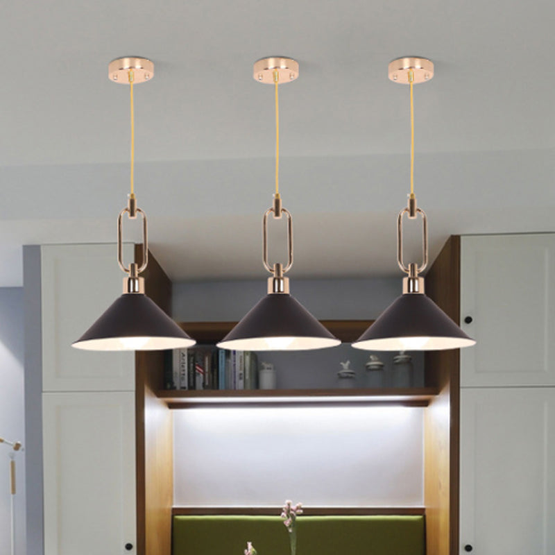 Rolled-Edge Cone Pendant Lamp Macaron Metal 1 Bulb Pink/Grey/White Hanging Ceiling Light with Buckle Top