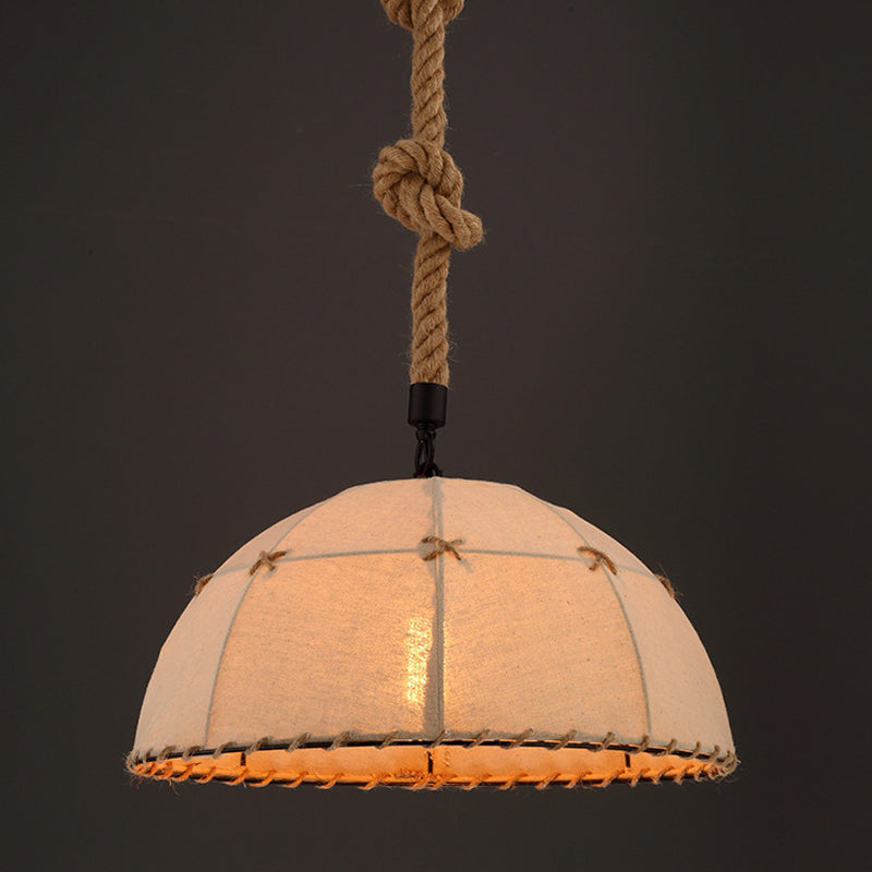 Hemisphären -Stoff Down Lighting Cottage 1 Kopf 14 "/18" W Esstisch Anhängerlampe mit genähtem Seildetail in Braun