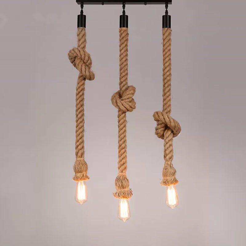 39 "/59" h marrone design nudo design a sospensione per la campagna corda nodo 3 lampadine bar cucina multipli