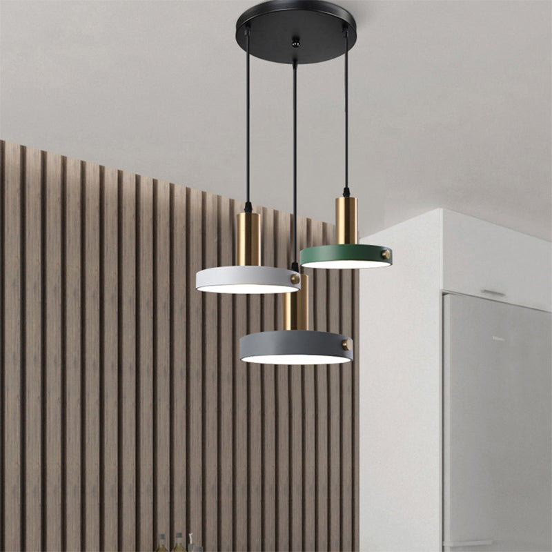 Ronde/lineaire clustercirkel Hanger Noordse 3 koppen Acryl Witgrijs groen plafond suspensielamp in warm/wit/3 kleurlicht