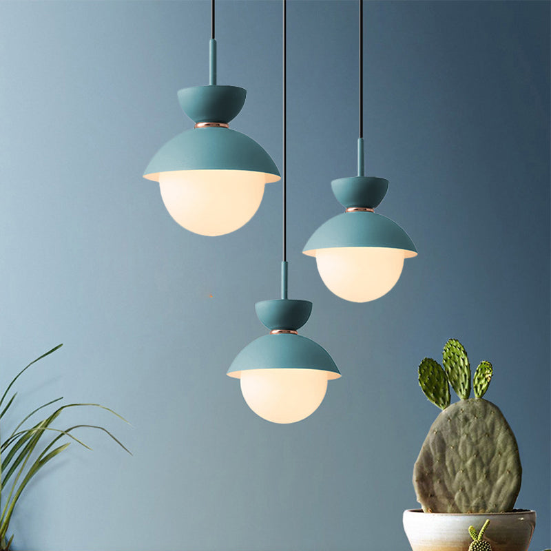 Hourglass Hanging Light Fixture Macaron Opal Glass 1 Bulb Blue/Pink/Grey Pendant Lighting for Restaurant