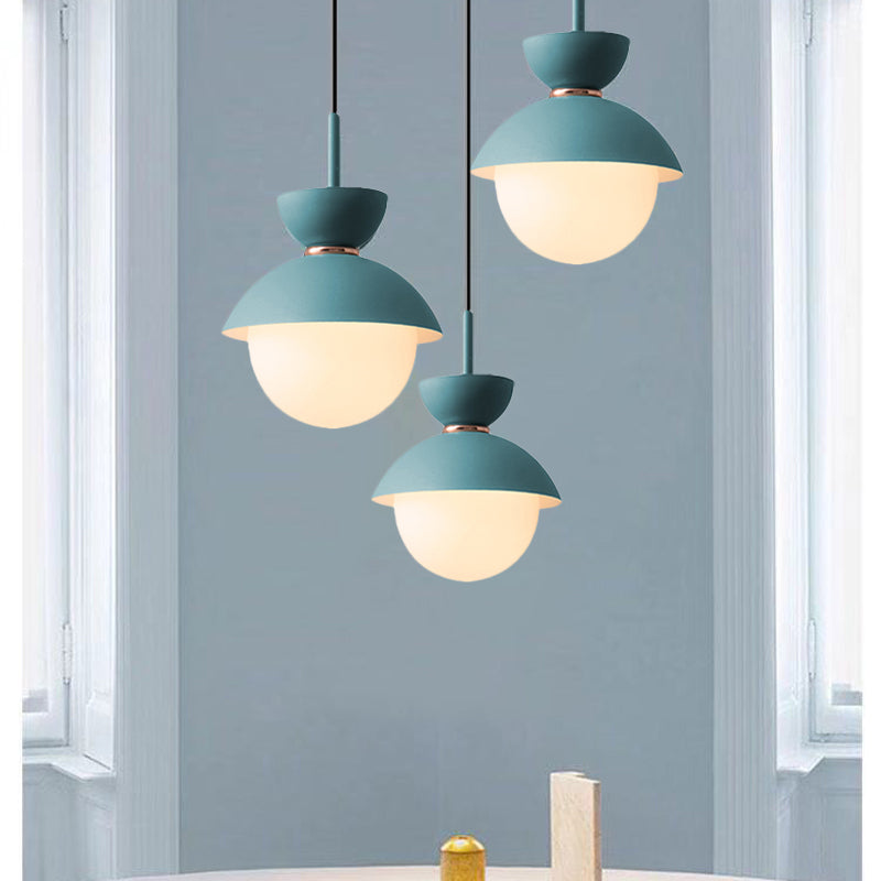 Hourglass Hanging Light Fixture Macaron Opal Glass 1 Bulb Blue/Pink/Grey Pendant Lighting for Restaurant