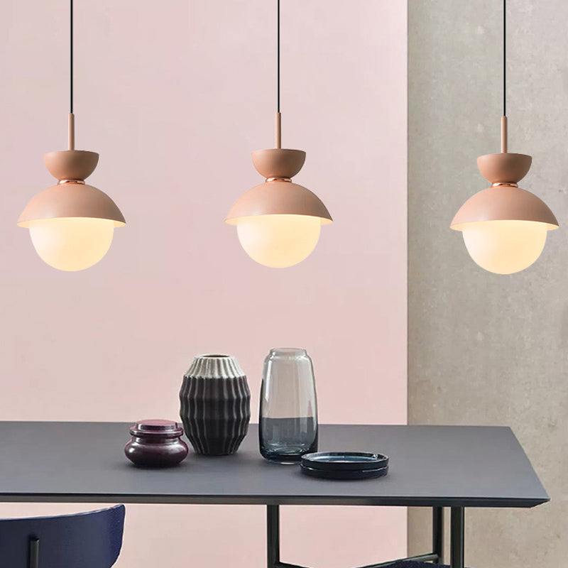 Hourglass Hanging Light Fixture Macaron Opal Glass 1 Bulb Blue/Pink/Grey Pendant Lighting for Restaurant