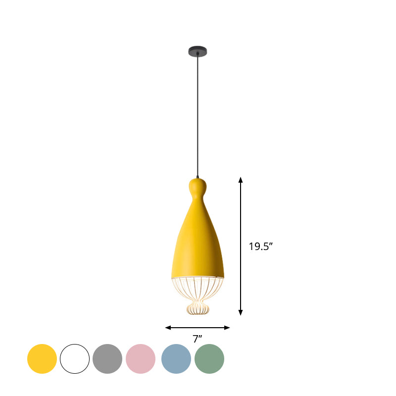 Luce a sospensione in alluminio a palloncino invertito Macaron 1 testa di sospensione grigia/rosa/blu con gabbia