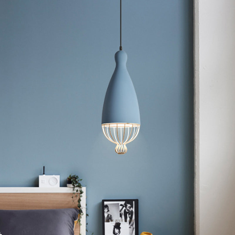 Luce a sospensione in alluminio a palloncino invertito Macaron 1 testa di sospensione grigia/rosa/blu con gabbia
