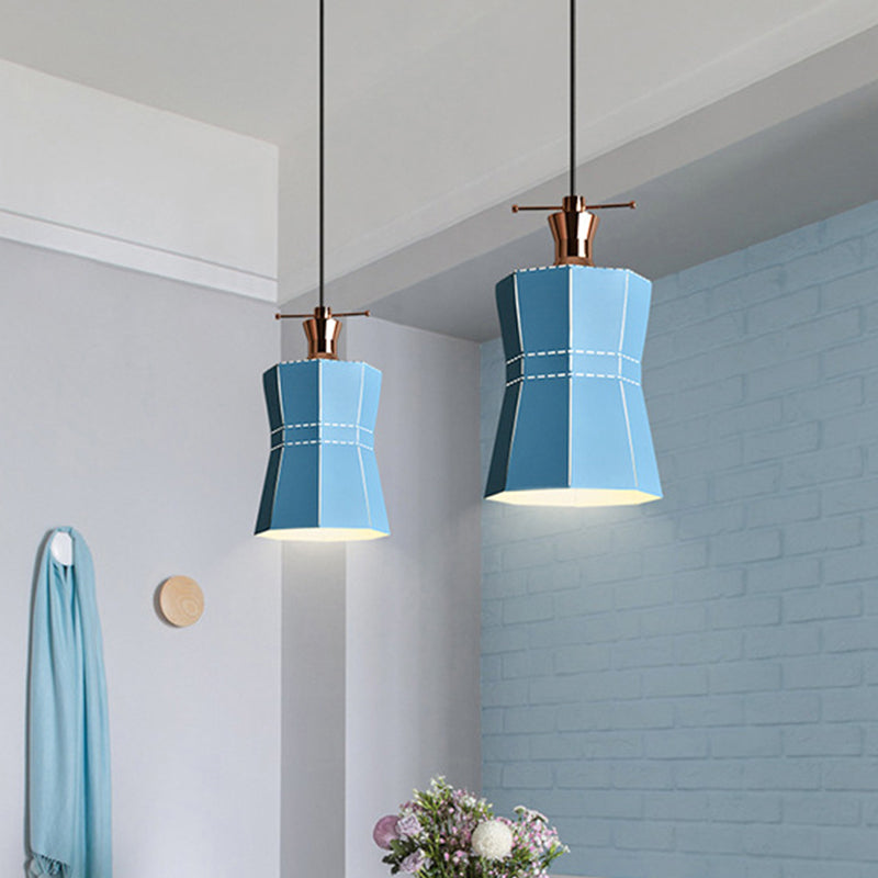 Laser-Cut Teardrop/Lantern/Curved Pendant Macaron Metal 1 Light Restaurant Hanging Light Fixture in Yellow/Pink/Blue