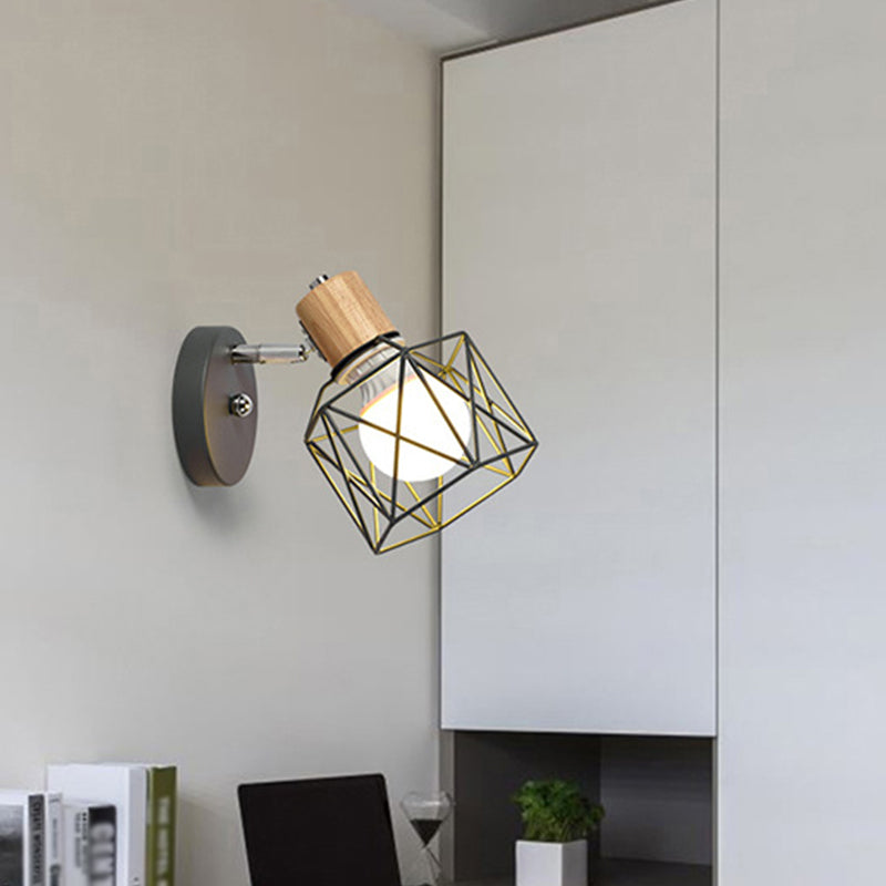 Polygon Cage/Antler Bedside Wall Lamp Metallic 1 Head Nordic Adjustable Wall Light Fixture in Black/Blue/White