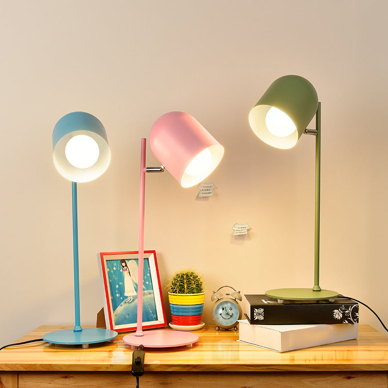 Cloche Shade Kids Room Study Lamp Aluminum 1 Head Macaron Night Table Light in Pink/Blue/Green with Pivot Joint