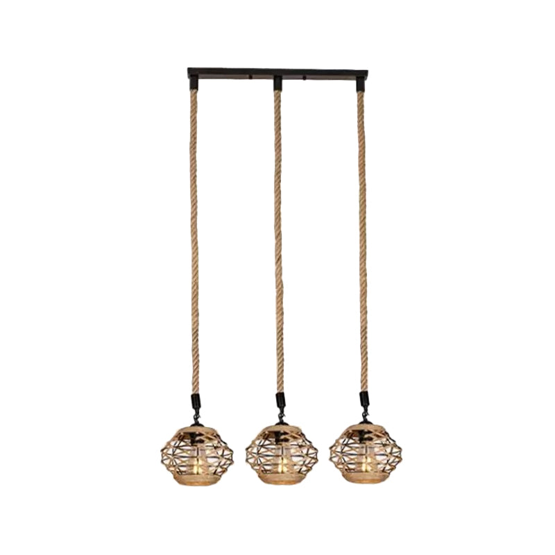 Rustiek elliptisch multi -hangend licht 3/6 lichten touw hanger plafondlamp in bruin, ronde/lineaire luifel