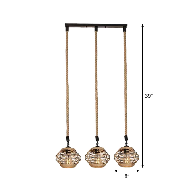Rustiek elliptisch multi -hangend licht 3/6 lichten touw hanger plafondlamp in bruin, ronde/lineaire luifel