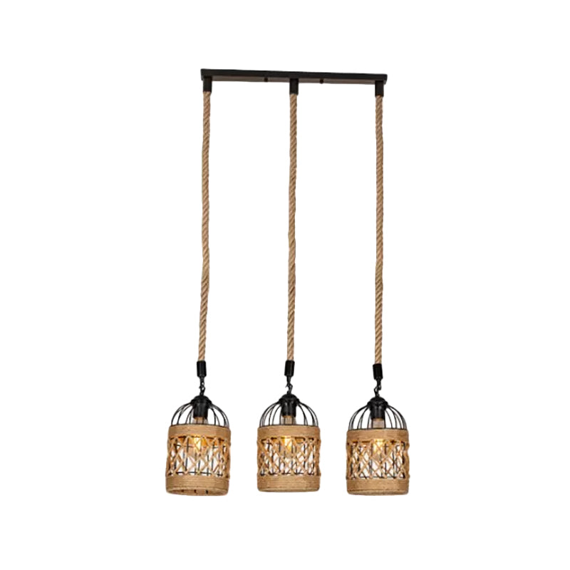 3/6 têtes Cluster Pendant Light Lodge Birdcage Criss-Cross Woven Corde suspendue
