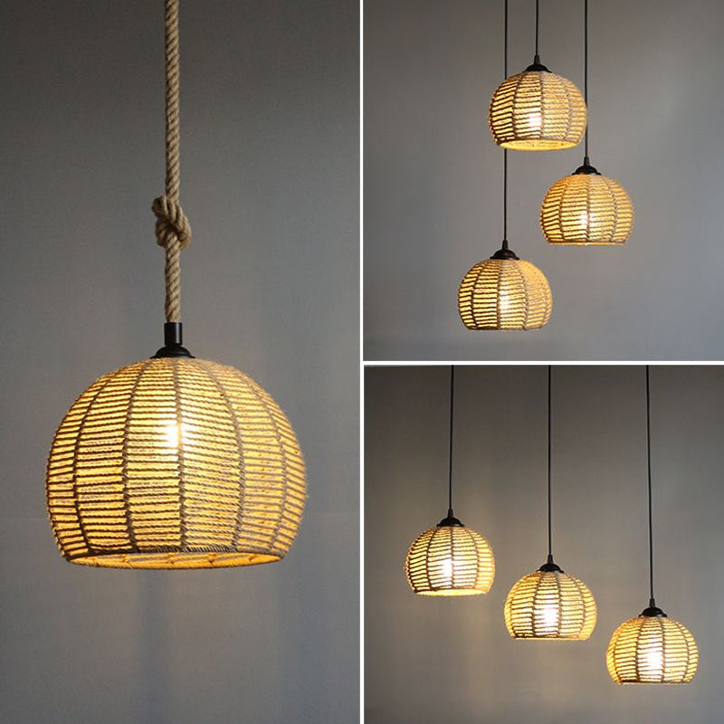 Schwarz/braun 1-leichter Anhängerlampe ländliches Hanfseil Halbglobe Deckenleuchte über Esstisch, 10 "/12" breit