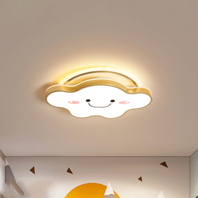 Acrylic Cloud Flush Mount Ceiling Lamp Cartoon Gold/Blue/Pink LED Flush Light Fixture in White Light, 19.5"/25.5" Wide