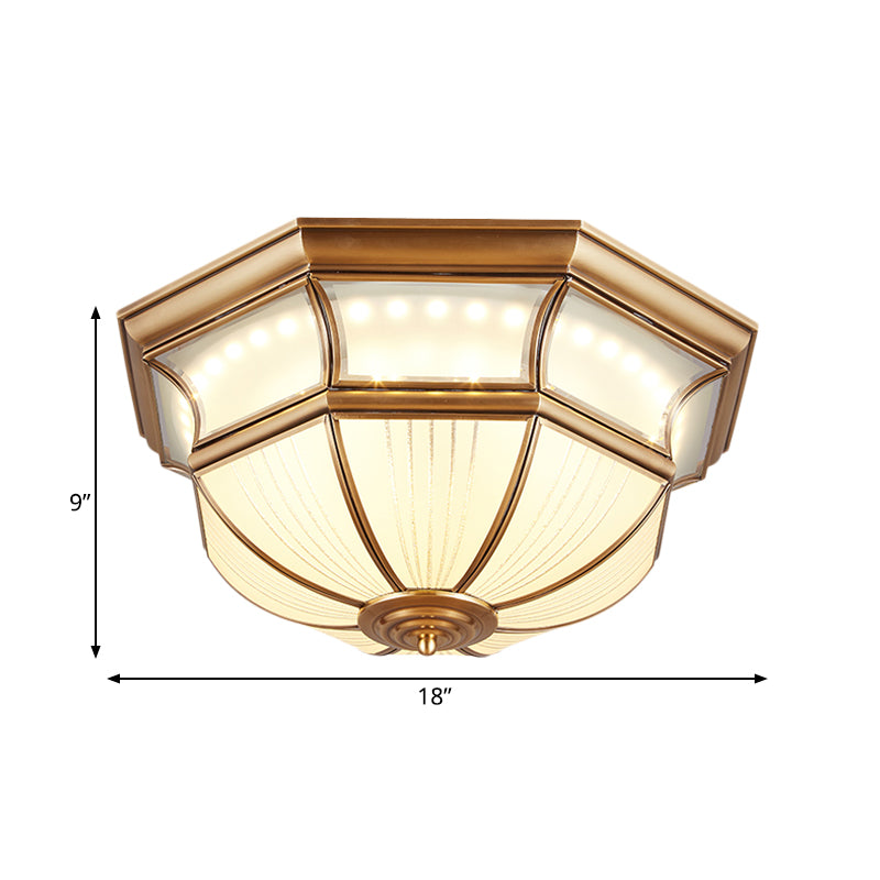 Plafoniera da incasso a forma coloniale da 14"/18" W LED in vetro soffiato opale vicino alla lampada da soffitto in ottone