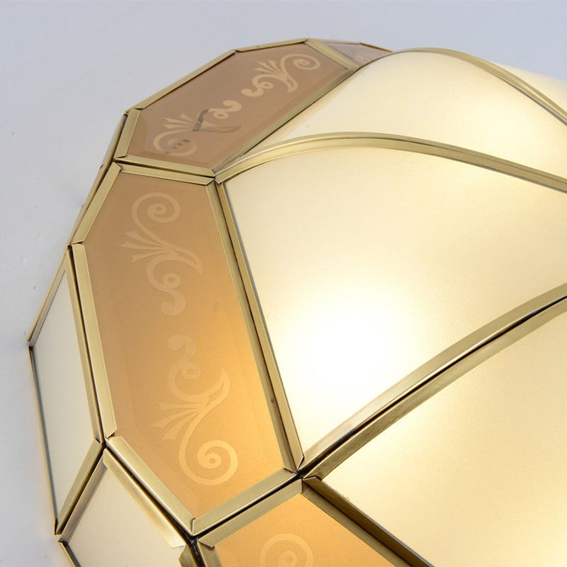 Bowl Milky Glass Ceiling Mounted Fixture Colonial 3/4 Bulbs Living Room Flush Mount Ceiling Lamp in Brass, 16"/19.5" W