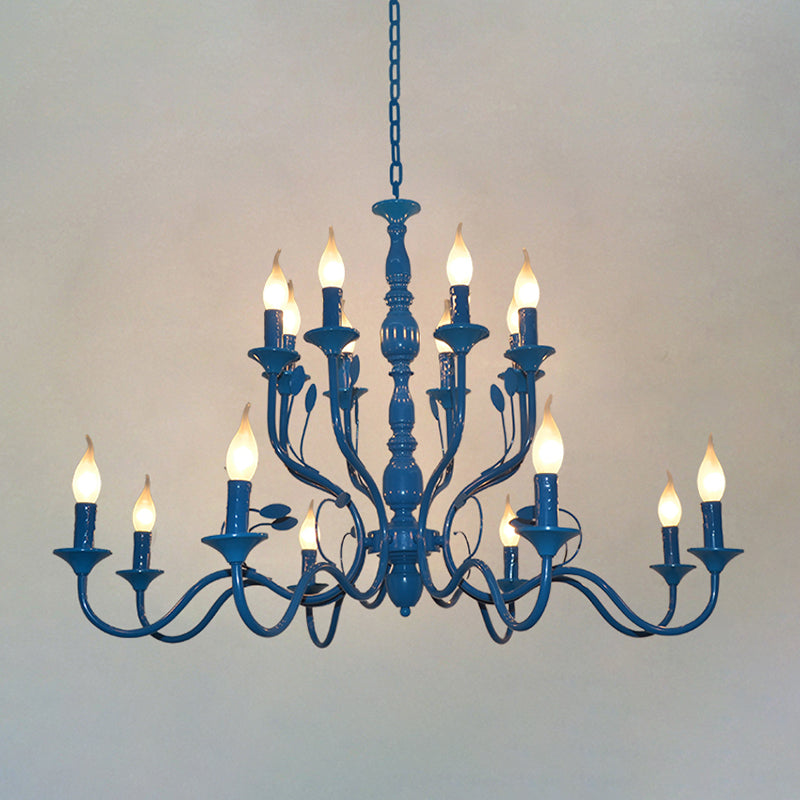 Candelera colgante de forma de vela de metal Vintage 10/12/16 Luces Luces Restaurante Lámpara de techo colgante en azul