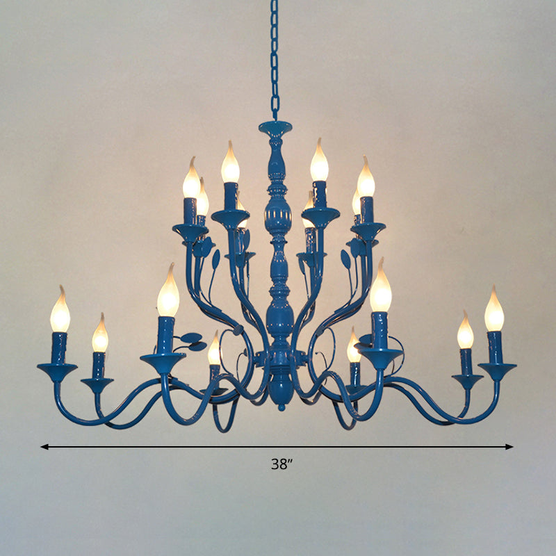 Candelera colgante de forma de vela de metal Vintage 10/12/16 Luces Luces Restaurante Lámpara de techo colgante en azul