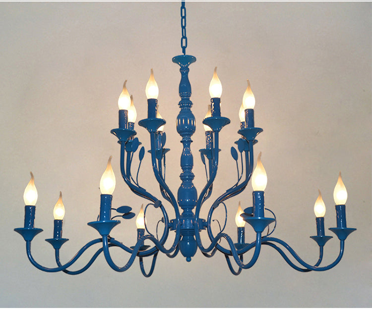 Candelera colgante de forma de vela de metal Vintage 10/12/16 Luces Luces Restaurante Lámpara de techo colgante en azul