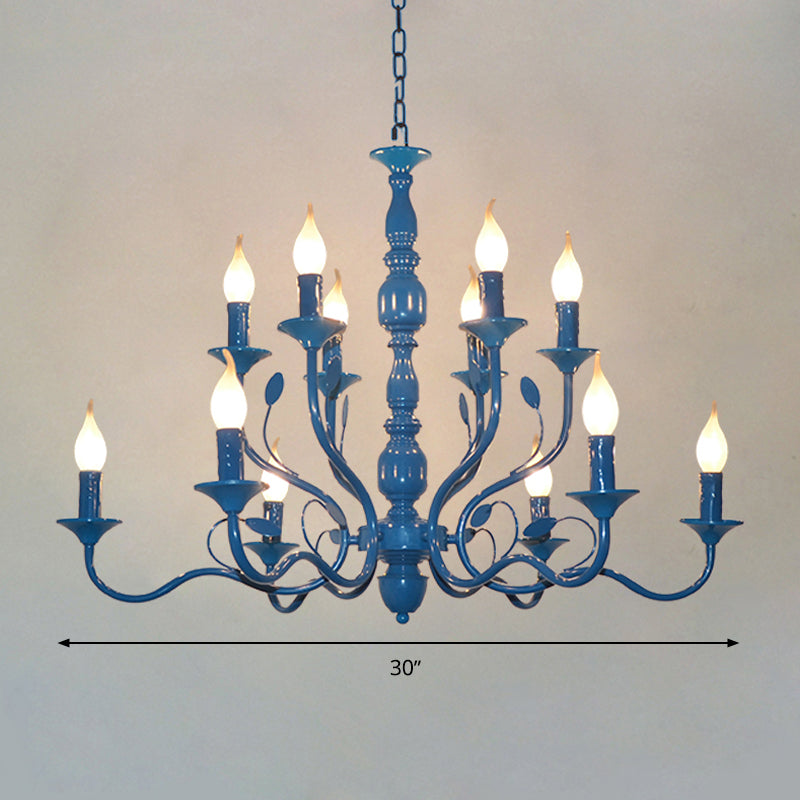 Candelera colgante de forma de vela de metal Vintage 10/12/16 Luces Luces Restaurante Lámpara de techo colgante en azul