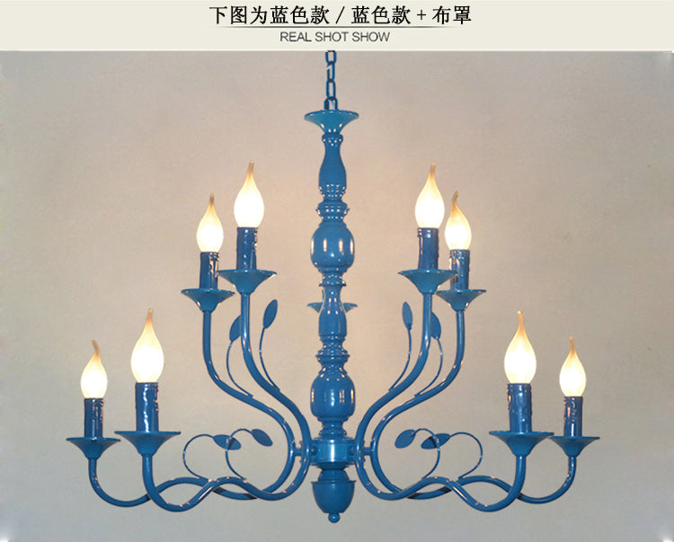 Candelera colgante de forma de vela de metal Vintage 10/12/16 Luces Luces Restaurante Lámpara de techo colgante en azul
