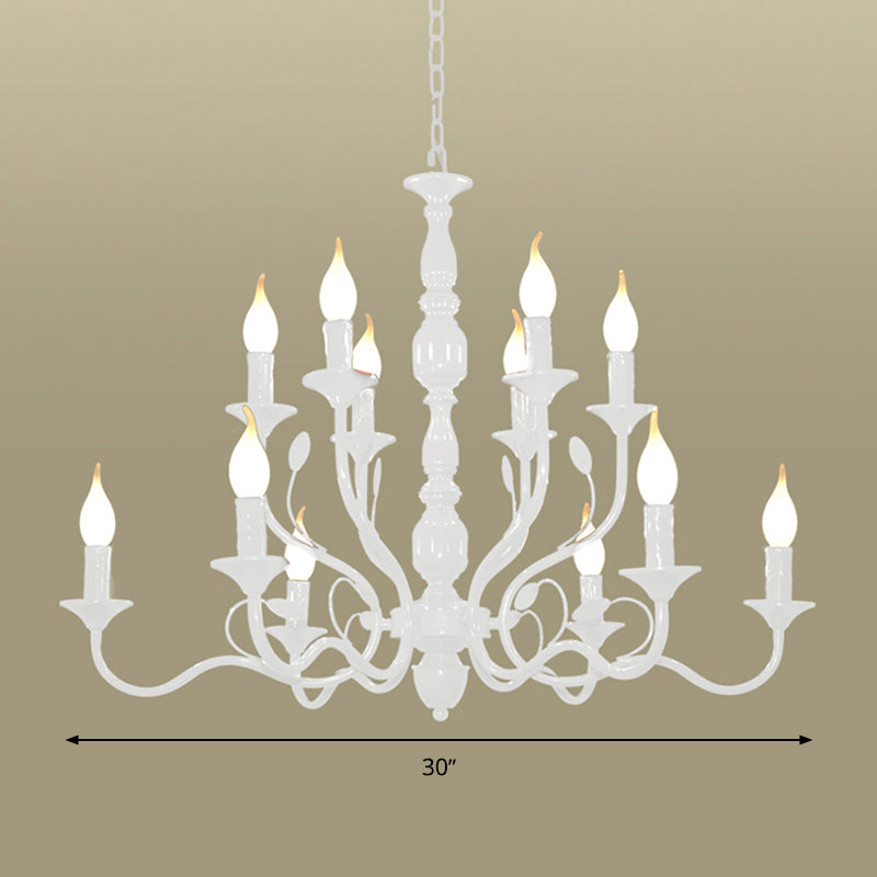 2-Tier Candle Living Room Chandelier Lighting Traditionary Metal 10/12/16 Heads White Hanging Pendant Lamp