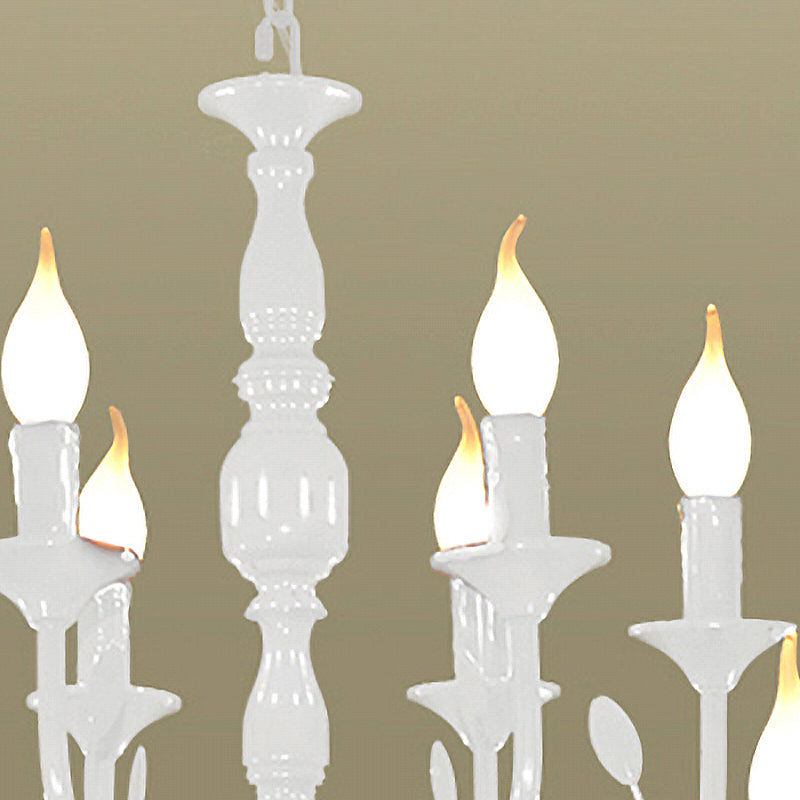 2-Tier Candle Living Room Chandelier Lighting Traditionary Metal 10/12/16 Heads White Hanging Pendant Lamp