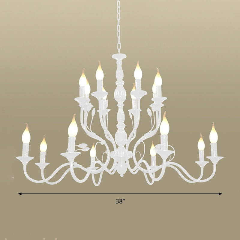 2-Tier Candle Living Room Chandelier Lighting Traditionary Metal 10/12/16 Heads White Hanging Pendant Lamp