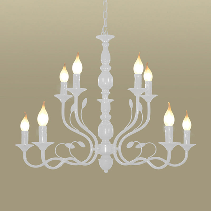2-Tier Candle Living Room Chandelier Lighting Traditionary Metal 10/12/16 Heads White Hanging Pendant Lamp