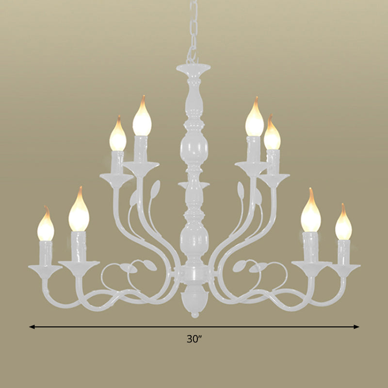 2-Tier Candle Living Room Chandelier Lighting Traditionary Metal 10/12/16 Heads White Hanging Pendant Lamp
