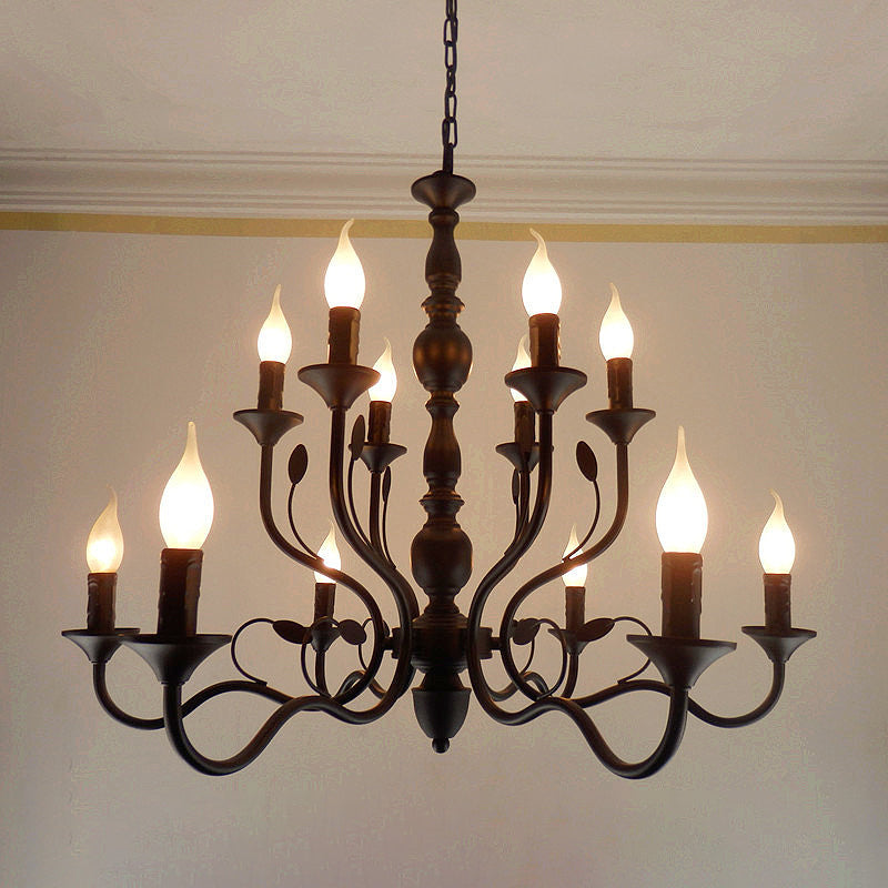 Traditioneller kurviger Armhängung Kronleuchter 10/12/16 Glühbirnen Metall Suspension Anhängerlampe in Schwarz für Wohnzimmer