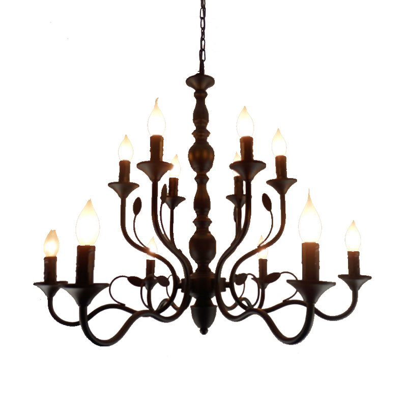 Traditioneller kurviger Armhängung Kronleuchter 10/12/16 Glühbirnen Metall Suspension Anhängerlampe in Schwarz für Wohnzimmer