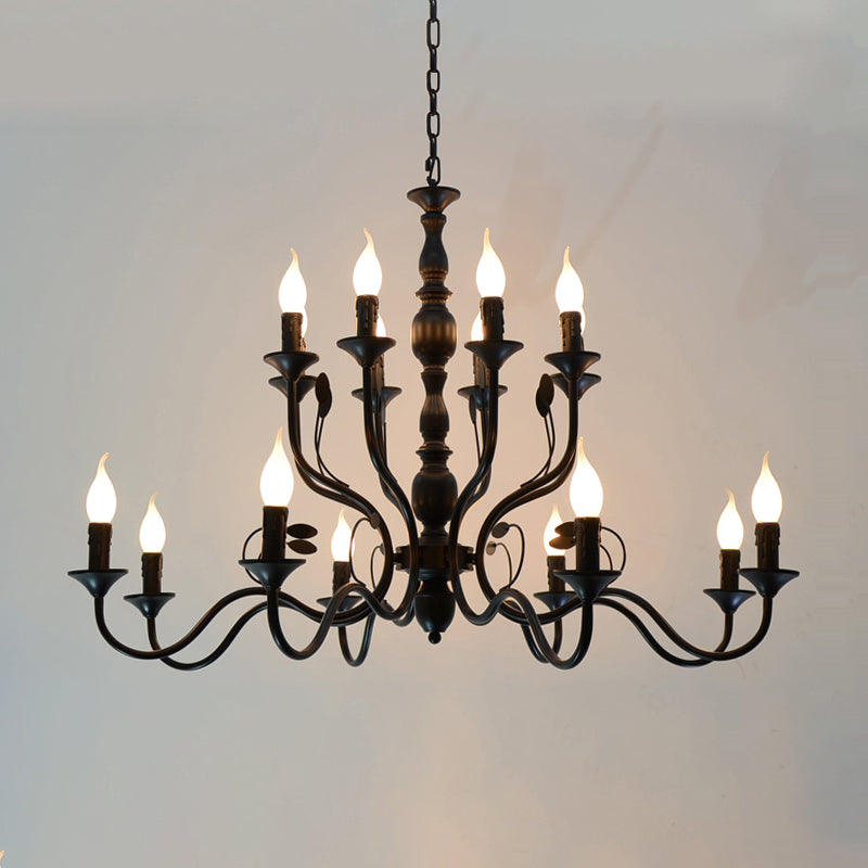 Traditioneller kurviger Armhängung Kronleuchter 10/12/16 Glühbirnen Metall Suspension Anhängerlampe in Schwarz für Wohnzimmer