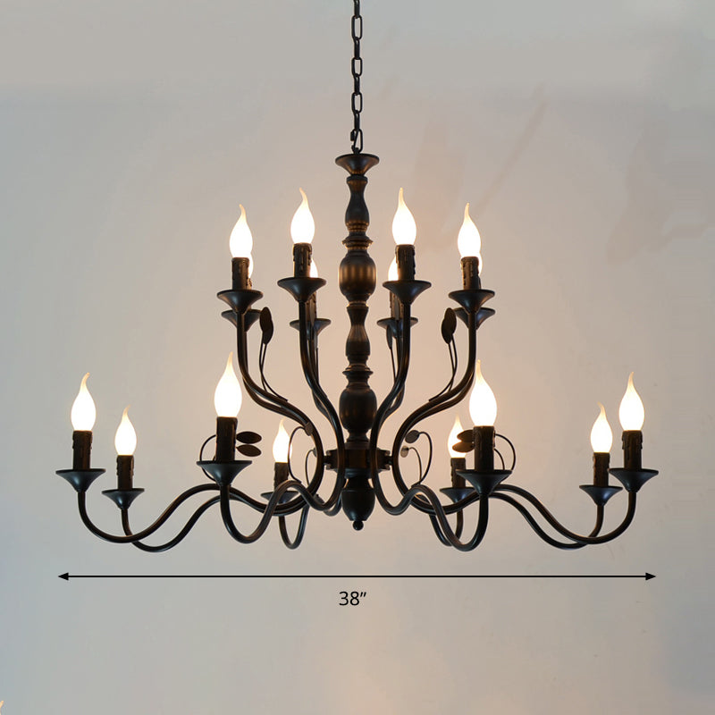Chandelier traditionnel en boucle suspendue 10/12/16 Bulbes Pendante suspension en métal en noir pour le salon