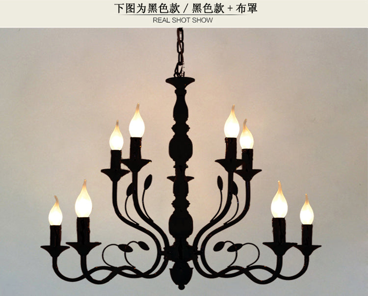 Chandelier traditionnel en boucle suspendue 10/12/16 Bulbes Pendante suspension en métal en noir pour le salon