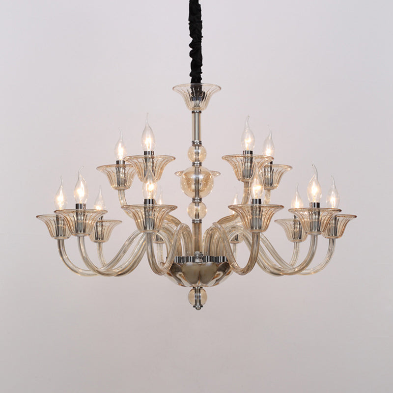 Vintage Curvy Arm Kronleuchter Beleuchtung 6 Köpfe klar/weiß/schwarzes Glas Hanging Anhängerlampe in Chrom für Wohnzimmer