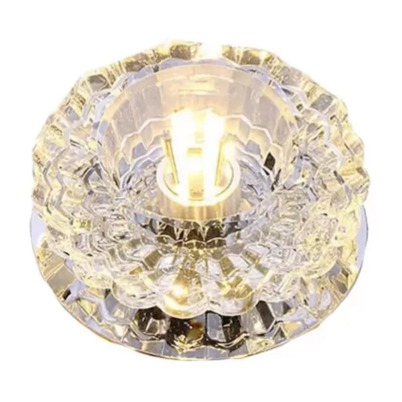 Floral Shape Clear Crystal Flush Mount Round Flushmount Ceiling Fixture